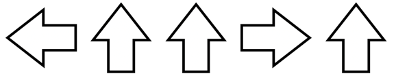 Eine Reihe von fünf Pfeilsymbolen