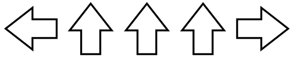 Eine Reihe von fünf Pfeilsymbolen