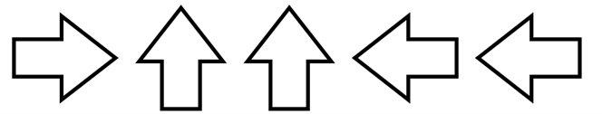 Eine Reihe von fünf Pfeilsymbolen