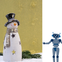 Eine Schneemannfigur neben einem Roboter