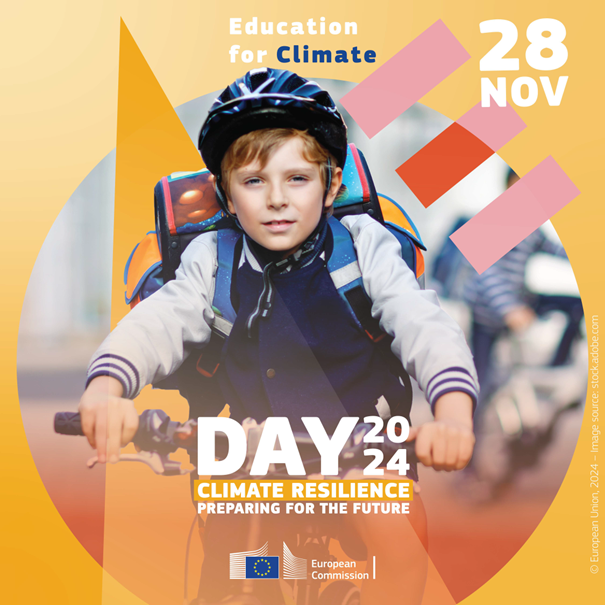 Logo des Education for Climate Day mit einem Fahrrad fahrenden Jungen